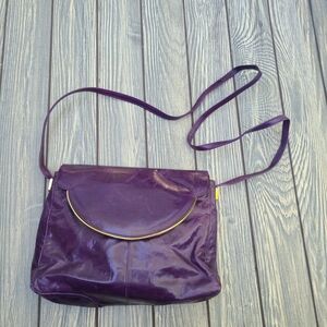Vintage Saks 5th Ave Purple Leather Shoulder Bag Made in Italy